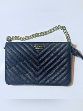 Victoria's Secret Quilted Crossbody Wallet Bag Black Used Condition